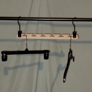 Natural Wood Space Saver Rack Hanger with Black Hooks, For Hangers Or Ties